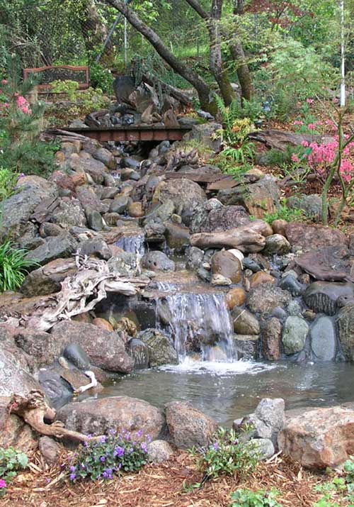 Waterfall with Pedestrian Bridge