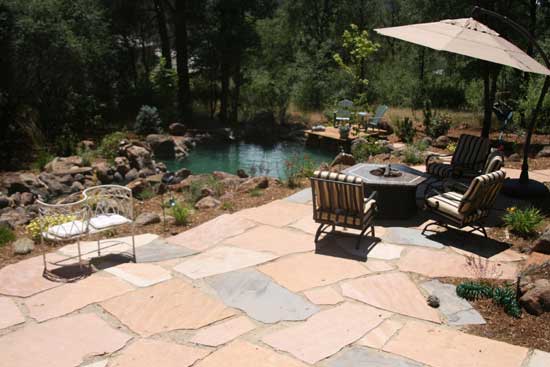 Patio, Fire Pit, and a Waterfall